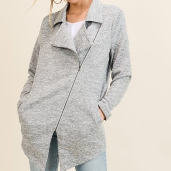 Doe & Rae Jackets & Blazers - Gray Moto Knit Jacket